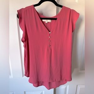 Pink Ann Taylor LOFT Short Sleeved Blouse — Large Petite